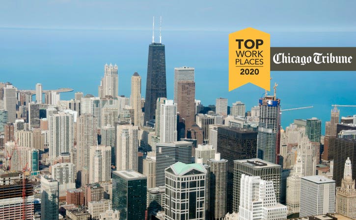 Aerial view of the north end of Chicago's downtown skyline